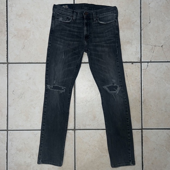 Hollister Mens Advance Stretch Ripped Black Distressed Skinny Jeans, 30x32 - Picture 1 of 8